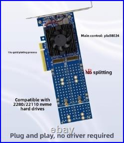 4 Port M. 2 NVMe SSD PCIe x8 Adapter PLX88024 PCIE 4.0 IT mode ZFS TrueNAS Unraid