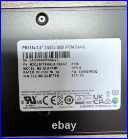 7.68TB U. 2 Samsung PM983a MZ-QLB7T6B PCI-e 3.0 NVME 2.5 Solid State Drive SSD