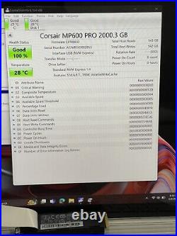 Corsair MP600 Pro M. 2 2280 2TB PCIe Gen 4.0 x4, NVMe 1.4 3D SSD 100% good health