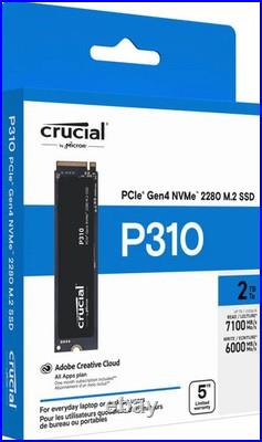 Crucial P310 2TB Internal SSD PCIe Gen 4 x4 NVMe M. 2 with Heatsink Brand New