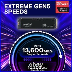 Crucial T705 1TB SSD PCIe Gen5 NVMe M. 2 Internal Gaming SSD (New 2024), Up to 13