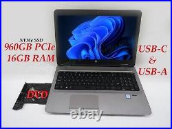 HP Laptop 960GB PCIe NVMe SSD 16GB RAM i3 CPU 15.6 Screen DVD ROM RW
