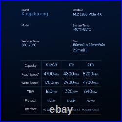 Kingchuxing 2TB Gaming SSD For PS5 PCIe 4.0 NVMe M. 2 Internal Solid State Drive