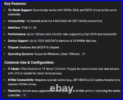 LSI 9400-16i PCIe 3.1 x8 NVMe SAS SATA Tri-Mode HBA Controller