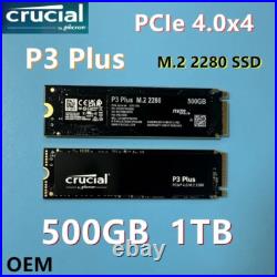 M. 2 NVMe 2280 PCIe Gen4 CRUCIAL P3 PLUS 500GB 1TB 2TB SSD Up to 5000MB/s