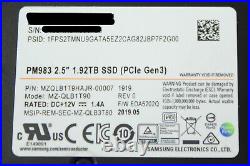 MZ-QLB1T90 MZ-QLB1T90HAJR-00007 Samsung 1.92TB PM983 U. 2 NVMe PCIe 2.5 SSD