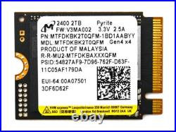 Micron 2400 2TB MTFDKBK2T0QFM-1BD1AABYYR M. 2 2230 NVMe PCIe 4.0x4 Internal SSD Micron 2400 2TB MTFDKBK2T0QFM-1BD1AABYYR M. 2 2230 NVMe PCIe 4.0x4 Internal SSD
