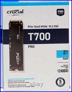 NEW Crucial T700 PRO PCIe Gen 5.0 x4 NVMe 2TB M. 2 2280 12,400MB/s TLC SSD Drive