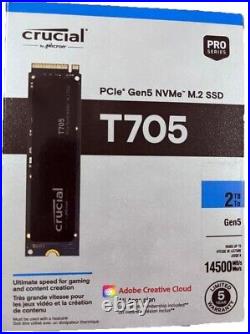 NEW Crucial T705 2TB PCIe Gen5 NVMe 14,500MB/s M. 2 2280 CT2000T705SSD3 SSD Drive