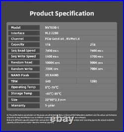 NVMe M2 2TB 1TB Internal Solid State Hard Drive M. 2 PCIe 4.0x4 2280 SSD Disk