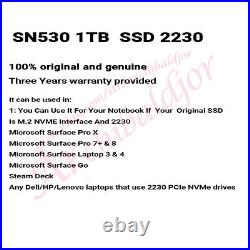 Original WD SN530 1tb/512g NVMe SSD M. 2 2230 For Microsoft Surface Pro X