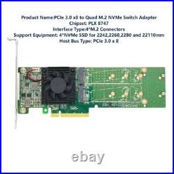 PCIe 3.0 x8 to 4x M. 2 NVMe SSD Adapter Card with PLX8747 and Low Profile Support
