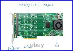 PCIe x8 to 4 Port M. 2 M Key NVMe SSD Adapter with PLX 8725 Support 22110mm