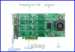 PCIe x8 to 4 Port M. 2 M Key NVMe SSD Adapter with PLX 8725 Support 22110mm