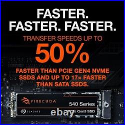 Seagate FireCuda 540 2TB M. 2 2280 NVMe PCIe Gen5 x4 3D TLC 10,000MB/s SSD Drive