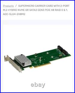Supermicro AOC-SLG4-2H8M2 LP 2x PCIe Gen 4 Hybrid NVMe/SATA M. 2 with 12cm Bracket Supermicro AOC-SLG4-2H8M2 LP 2x PCIe Gen 4 Hybrid NVMe/SATA M. 2 with 12cm Bracket