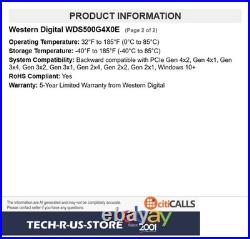 WD BLACK WDS500G4X0E SN7100 500GB PCIe Gen4 NVMe M. 2 2280 SSD 6800MB/s